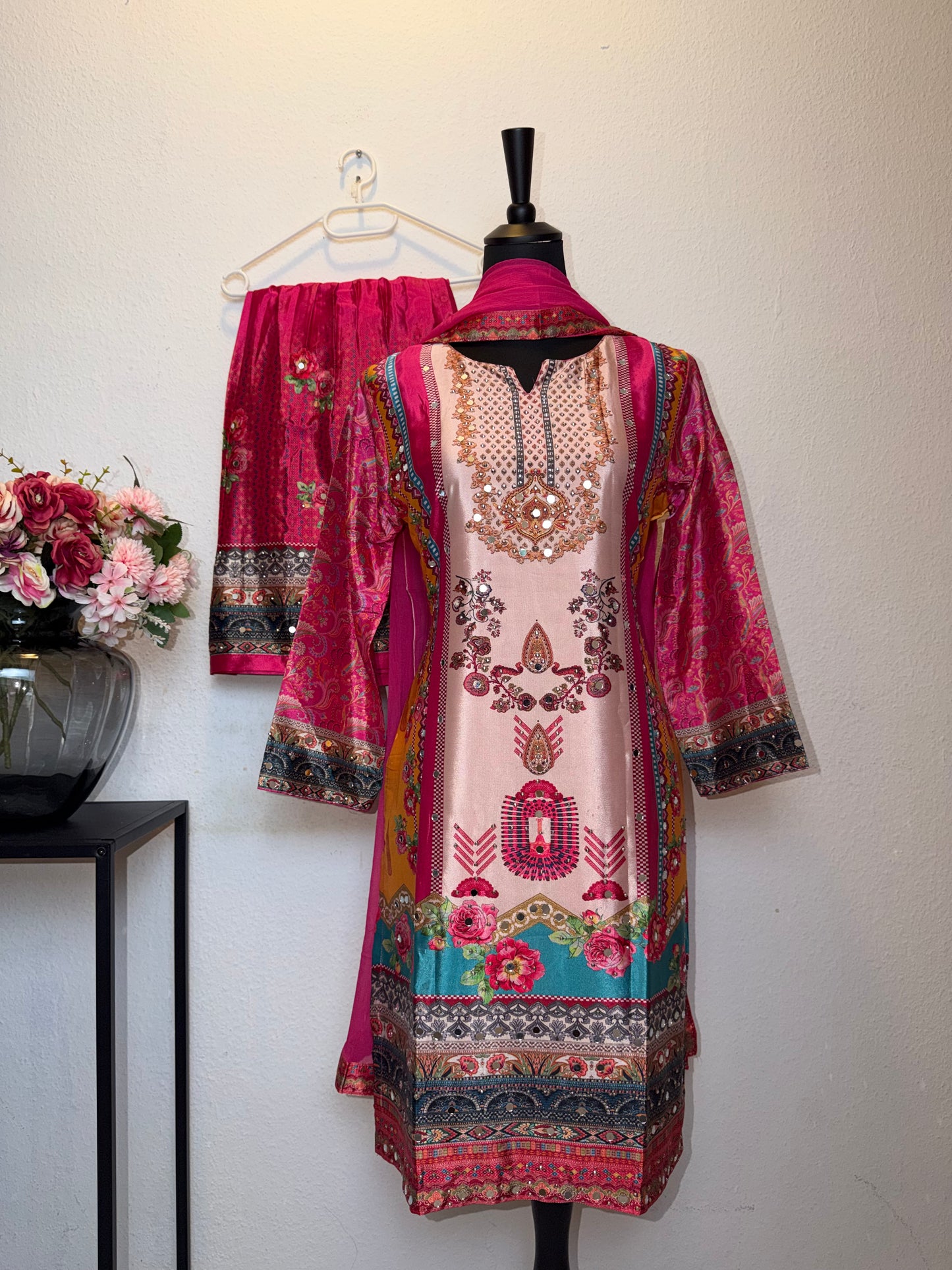 Silk Mirror Work Gharara Suit