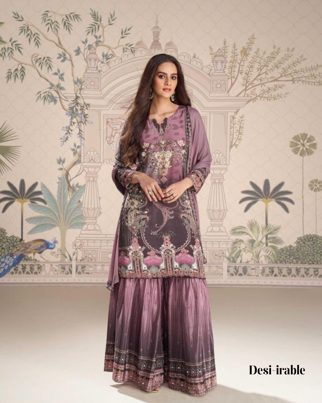 Silk Mirror Work Gharara Suit