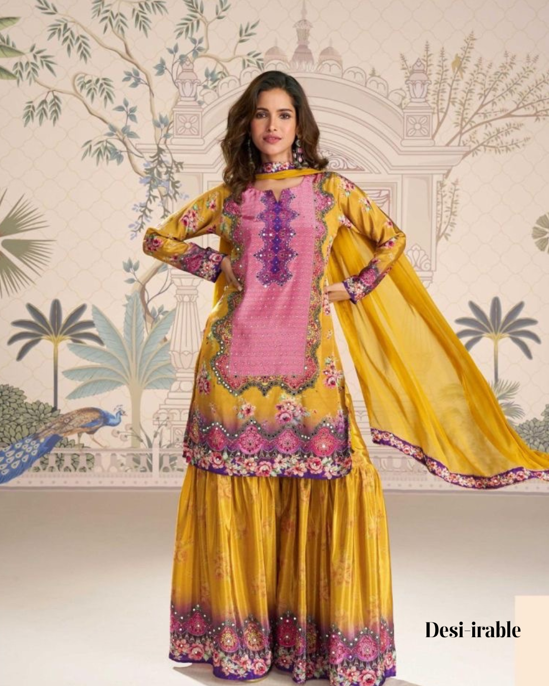 Silk Mirror Work Gharara Suit