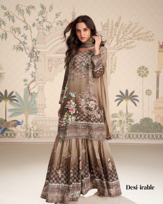 Silk Mirror Work Gharara Suit