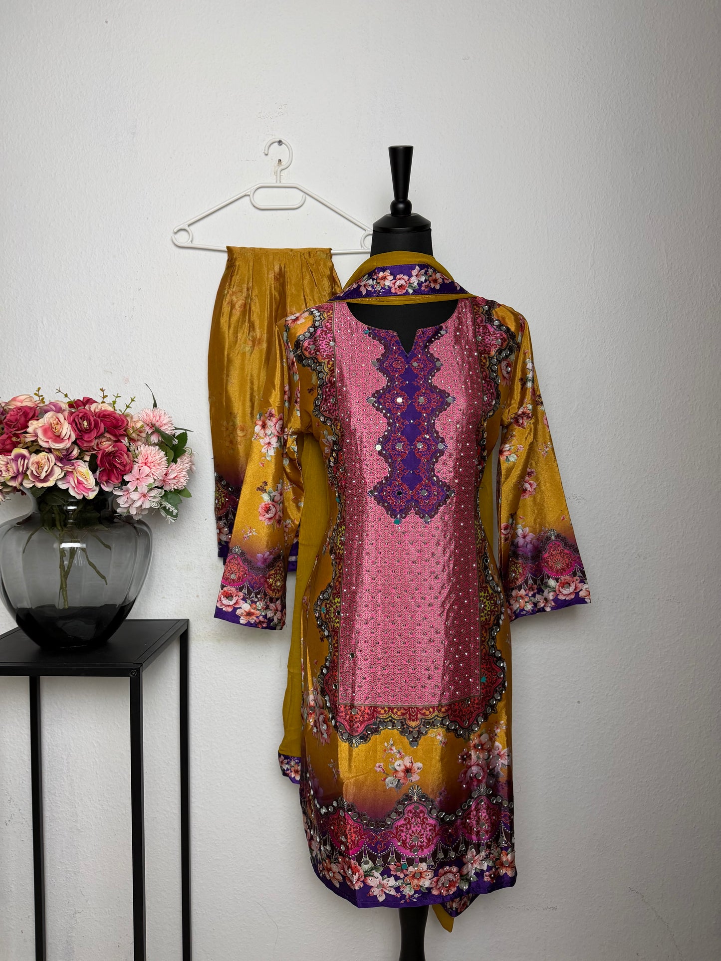 Silk Mirror Work Gharara Suit