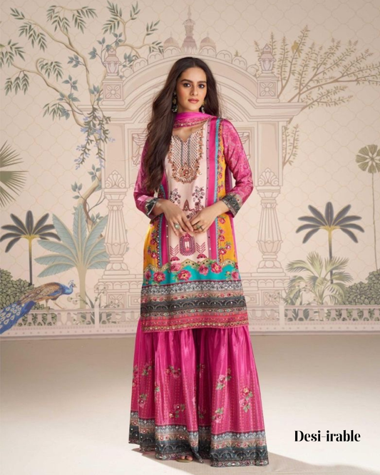 Silk Mirror Work Gharara Suit