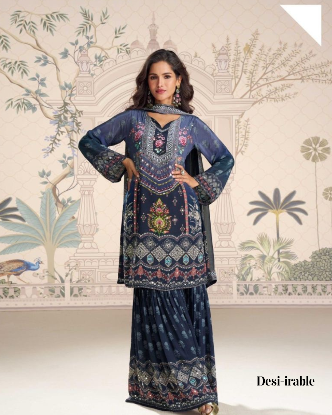 Silk Mirror Work Gharara Suit