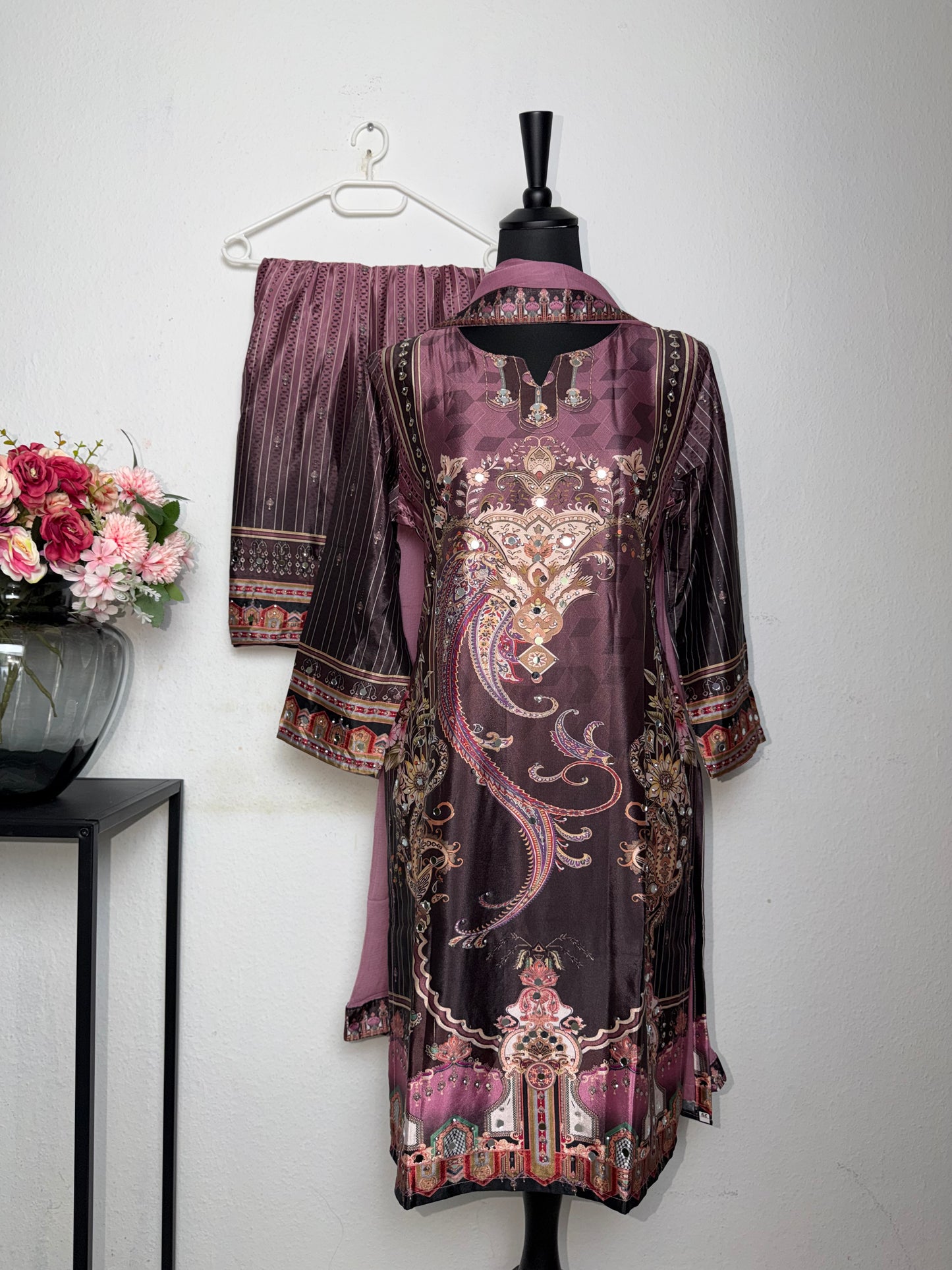 Silk Mirror Work Gharara Suit