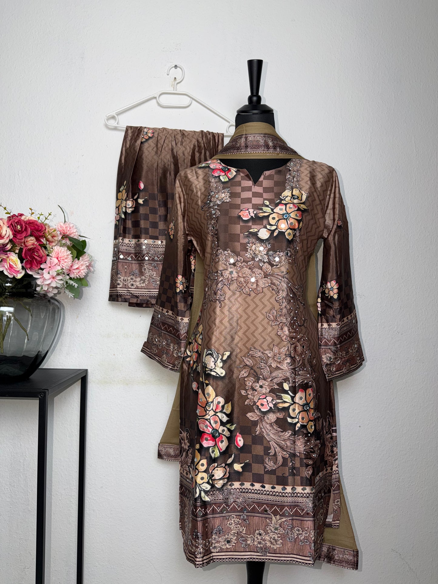 Silk Mirror Work Gharara Suit